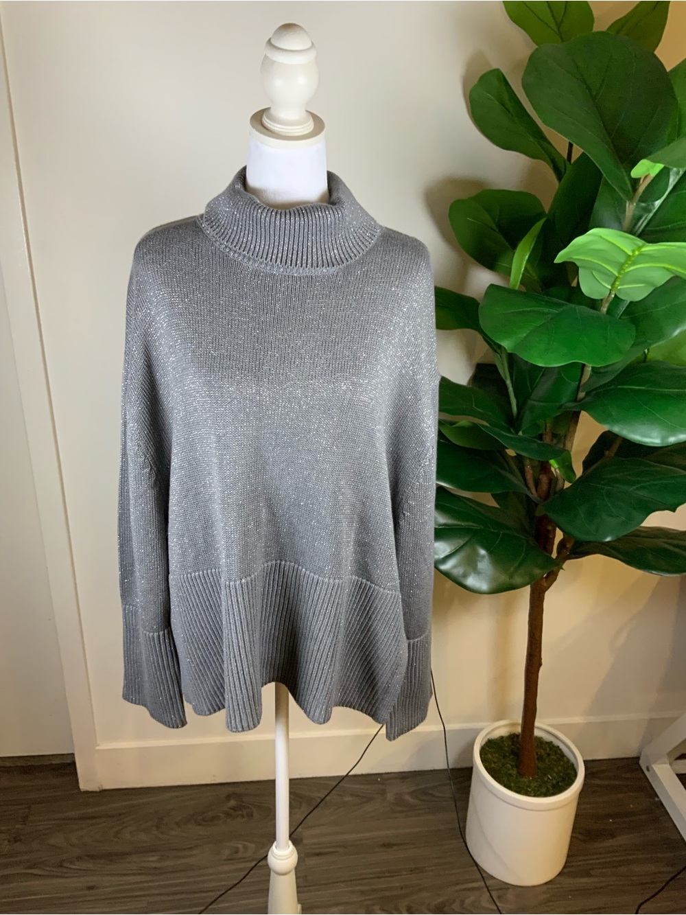 GAP Silver Metallic Turtleneck Sweater